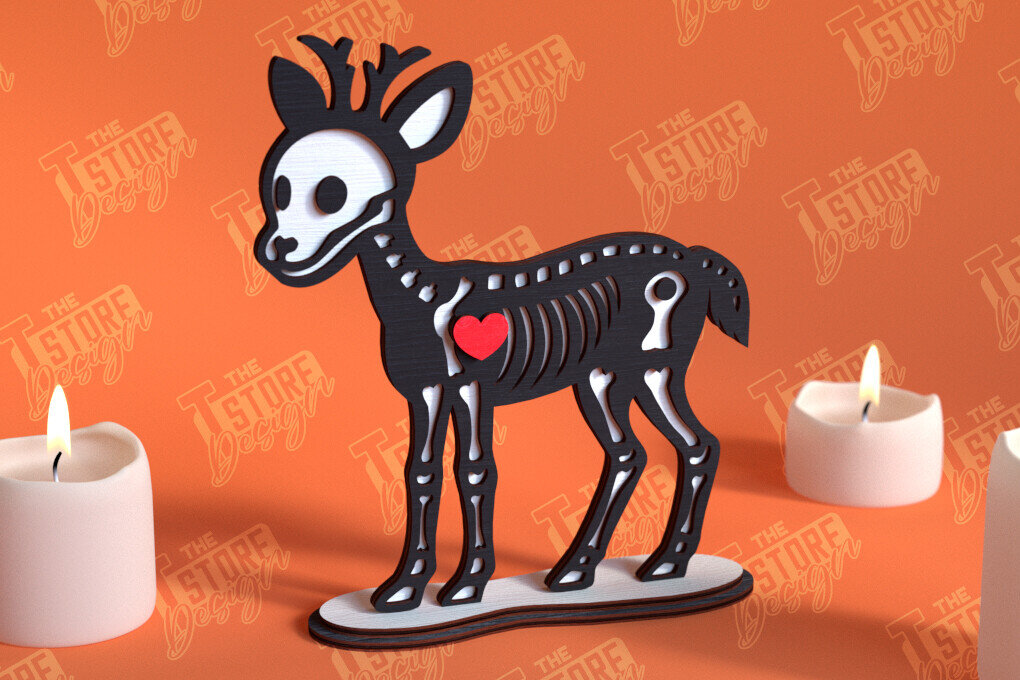 Σετ των 2 Intra απο ξύλο plywood 3mm-4mm πάχος – Skeleton Deer Shelf Sitter | Αρχείο CNC Δίασταση  20x20 cm INTRAFABR-102240172