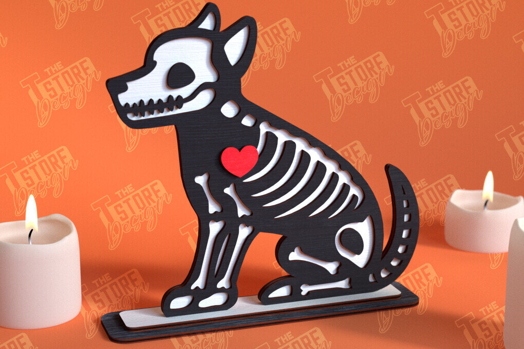 Σετ των 2 Intra απο ξύλο plywood 3mm-4mm πάχος – Skeleton Dog Shelf Sitter | Αρχείο CNC Δίασταση  20x20 cm INTRAFABR-102240221