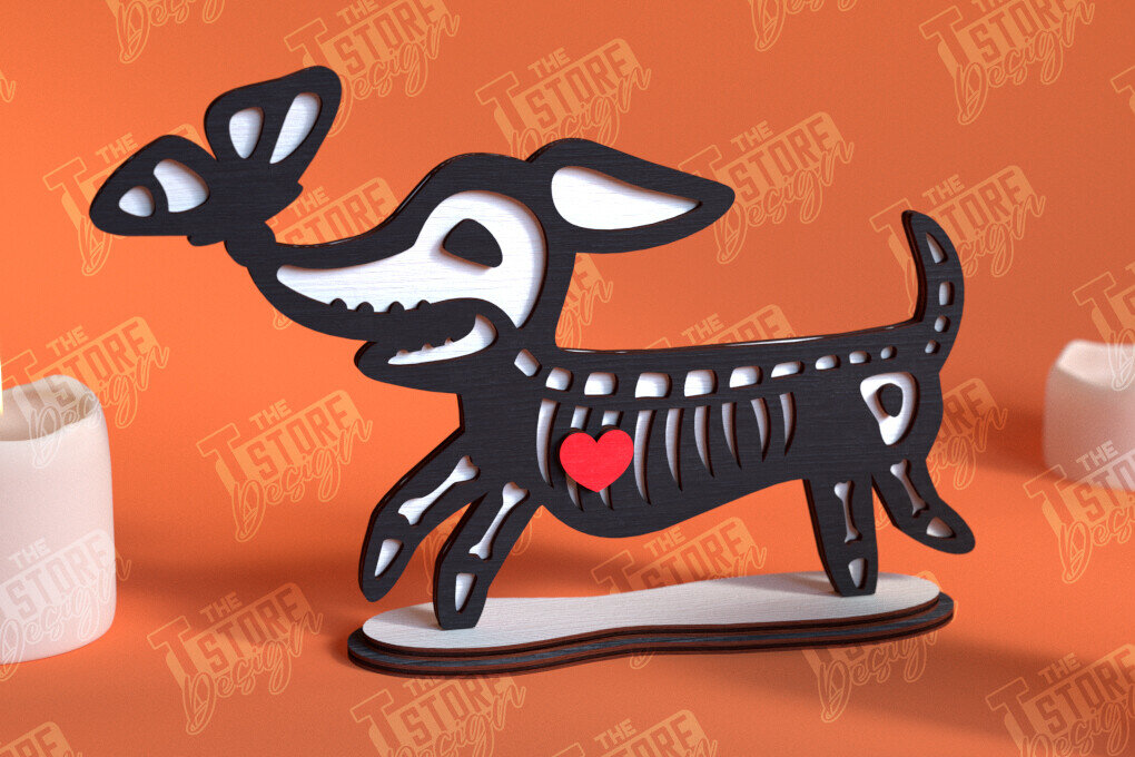 Σετ των 2 Intra απο ξύλο plywood 3mm-4mm πάχος – Skeleton Dog Spider Sitter | Αρχείο CNC Δίασταση  20x20 cm INTRAFABR-102240250