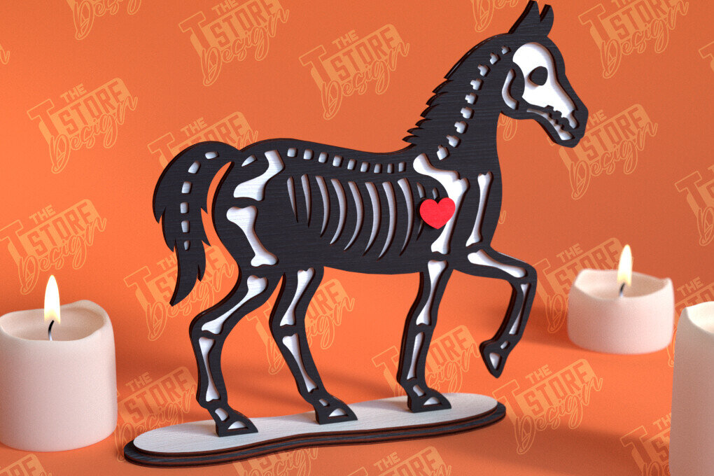 Σετ των 2 Intra απο ξύλο plywood 3mm-4mm πάχος – Skeleton Horse Shelf Sitter | Αρχείο CNC Δίασταση  20x20 cm INTRAFABR-102240227