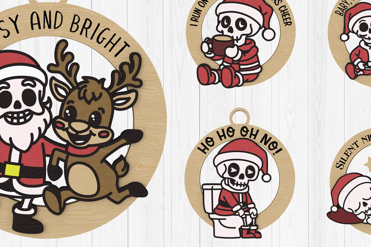 Σετ των 2 Intra απο ξύλο plywood 3mm-4mm πάχος – Πακέτο Χριστουγεννιάτικων στολιδιών Skeleton Santa Δίασταση  20x20 cm INTRAFABR-108539419