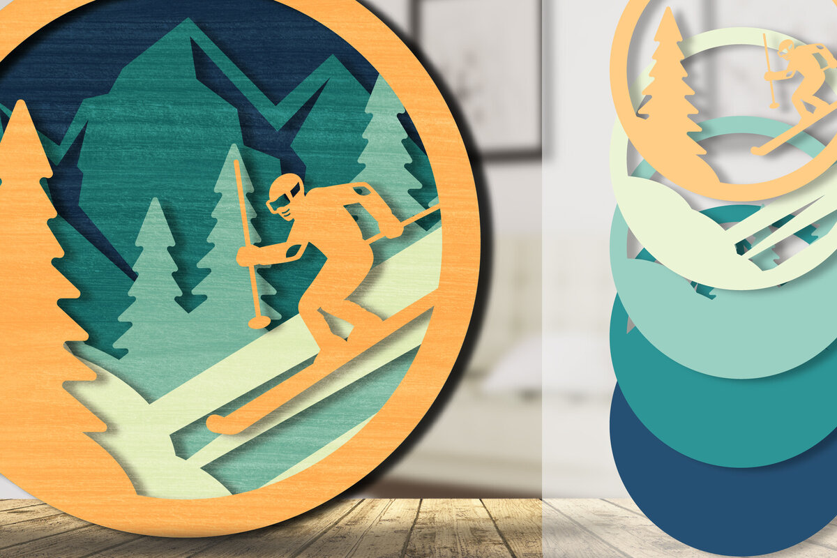 Σετ των 2 Intra απο ξύλο plywood 3mm-4mm πάχος – Ski 3D Layered Lasercut Δίασταση  20x20 cm INTRAFABR-111419302