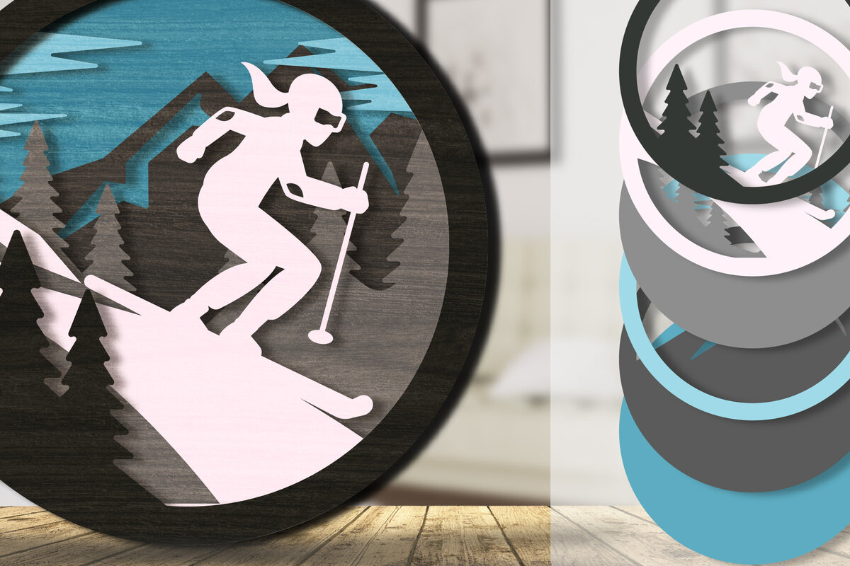 Σετ των 2 Intra απο ξύλο plywood 3mm-4mm πάχος – Ski 3D Layered Lasercut Δίασταση  20x20 cm INTRAFABR-111419348