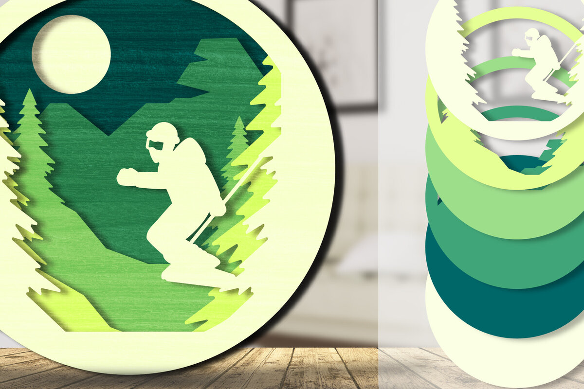 Σετ των 2 Intra απο ξύλο plywood 3mm-4mm πάχος – Ski 3D Layered Lasercut Δίασταση  20x20 cm INTRAFABR-111419410