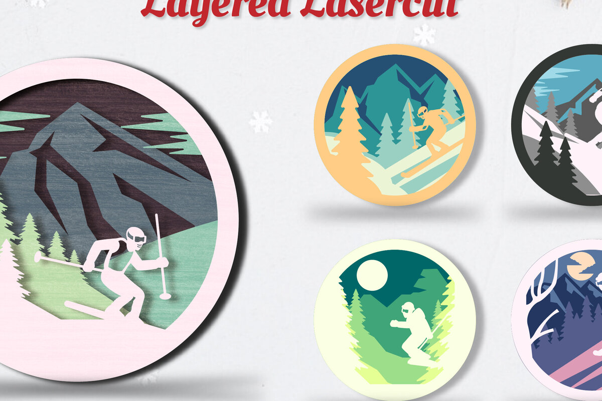 Intra απο ξύλο plywood 3mm-4mm πάχος – Ski 3D Layered Lasercut BNDLE 5 DESIGNS Δίασταση  40x30 cm INTRAFABR-111419487