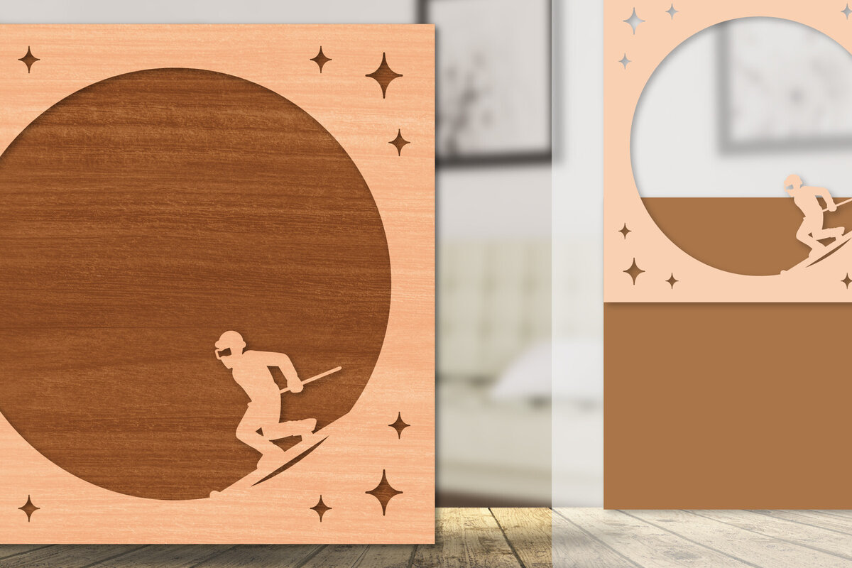 Σετ των 2 Intra απο ξύλο plywood 3mm-4mm πάχος – Κορνίζα φωτογραφιών με σκι Δίασταση  20x20 cm INTRAFABR-113174218