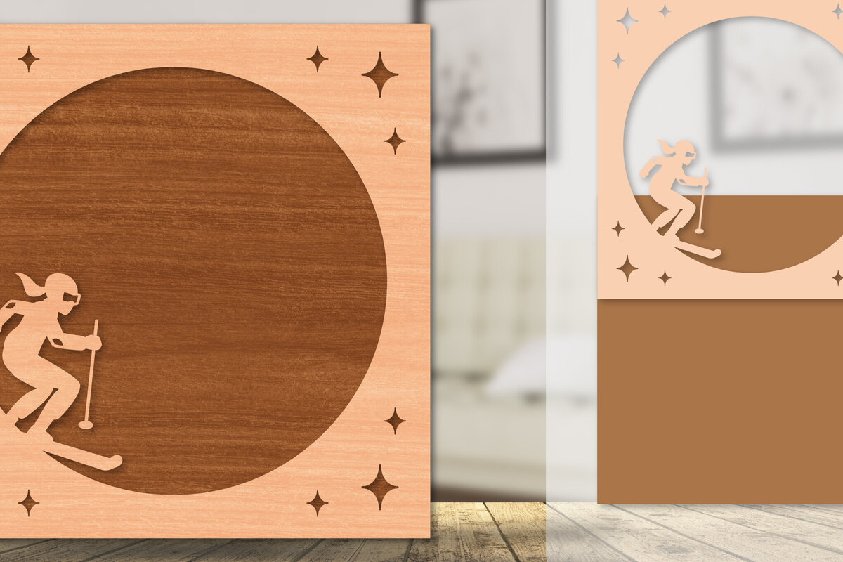 Σετ των 2 Intra απο ξύλο plywood 3mm-4mm πάχος – Κορνίζα φωτογραφιών με σκι Δίασταση  20x20 cm INTRAFABR-113174221