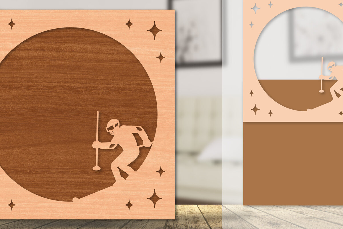 Σετ των 2 Intra απο ξύλο plywood 3mm-4mm πάχος – Κορνίζα φωτογραφιών με σκι Δίασταση  20x20 cm INTRAFABR-113174229