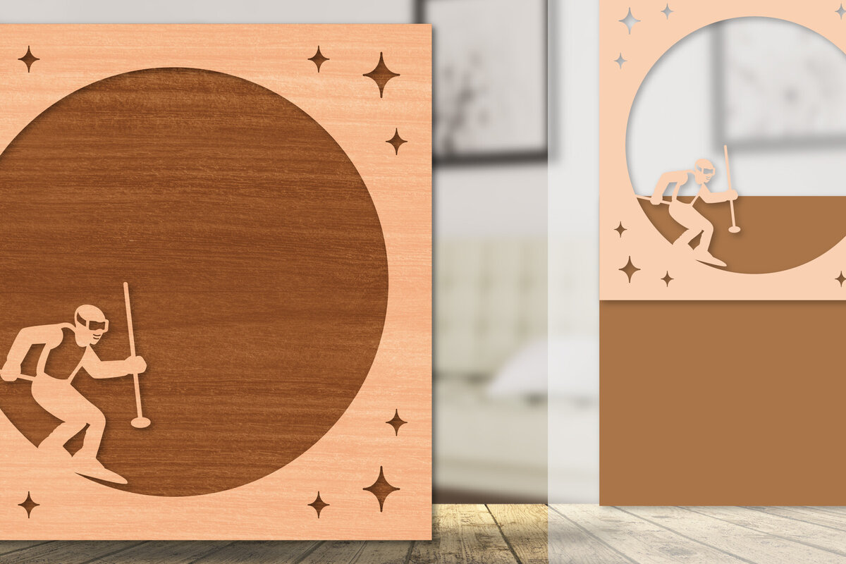 Σετ των 2 Intra απο ξύλο plywood 3mm-4mm πάχος – Κορνίζα φωτογραφιών με σκι Δίασταση  20x20 cm INTRAFABR-113174231