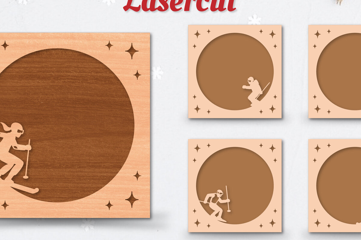 Intra απο ξύλο plywood 3mm-4mm πάχος – Ski Photo Frame BUNDLE Δίασταση  45x45 cm INTRAFABR-113174242