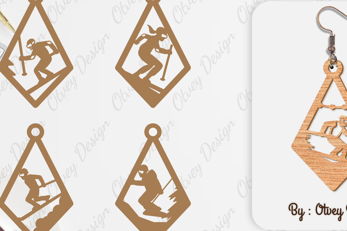 Intra απο ξύλο plywood 3mm-4mm πάχος – Σκουλαρίκια Ski Scene Lasercut Δίασταση  5x5 cm INTRAFABR-112077653