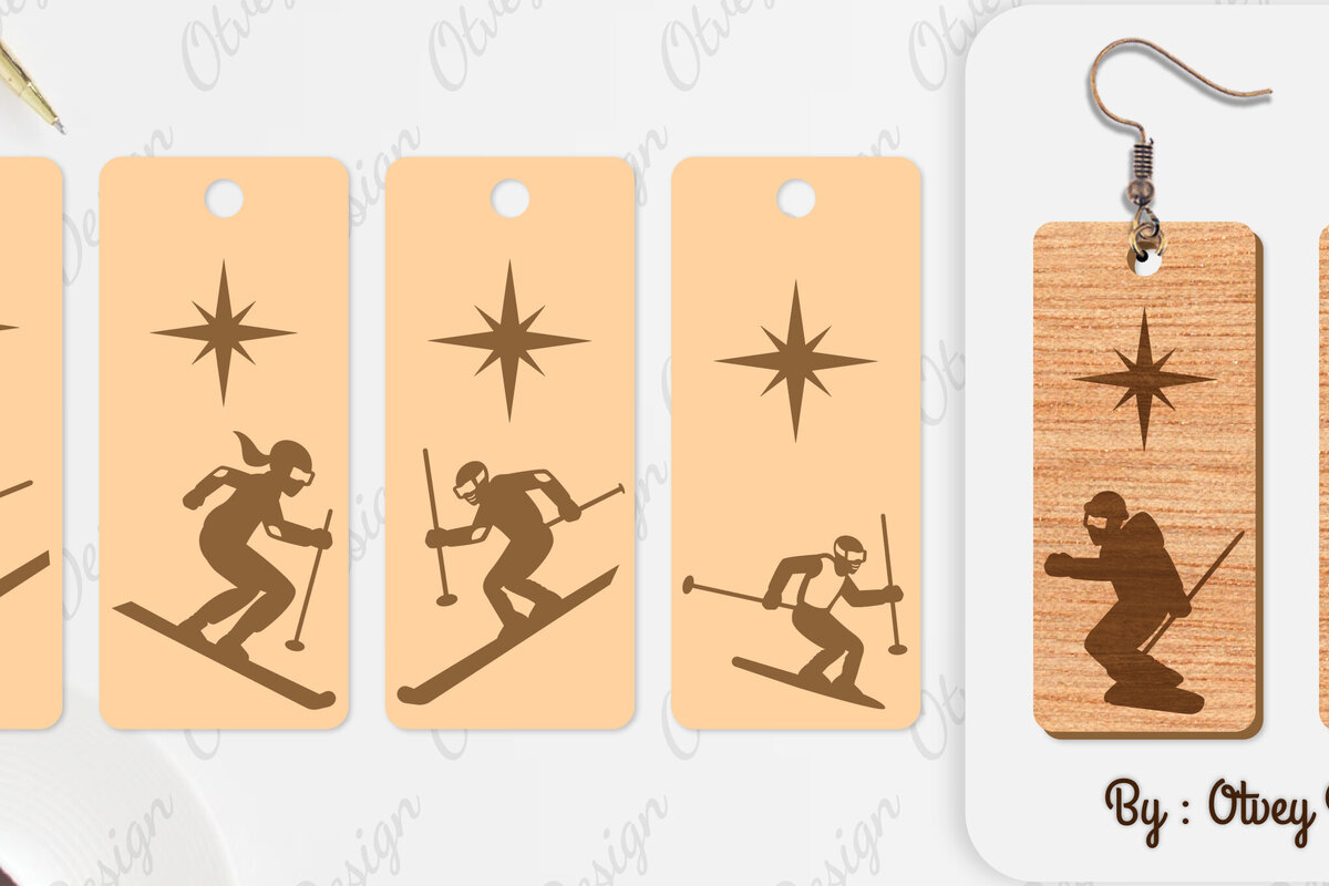 Intra απο ξύλο plywood 3mm-4mm πάχος – Σκουλαρίκια Ski Scene Lasercut Δίασταση  5x5 cm INTRAFABR-112077662