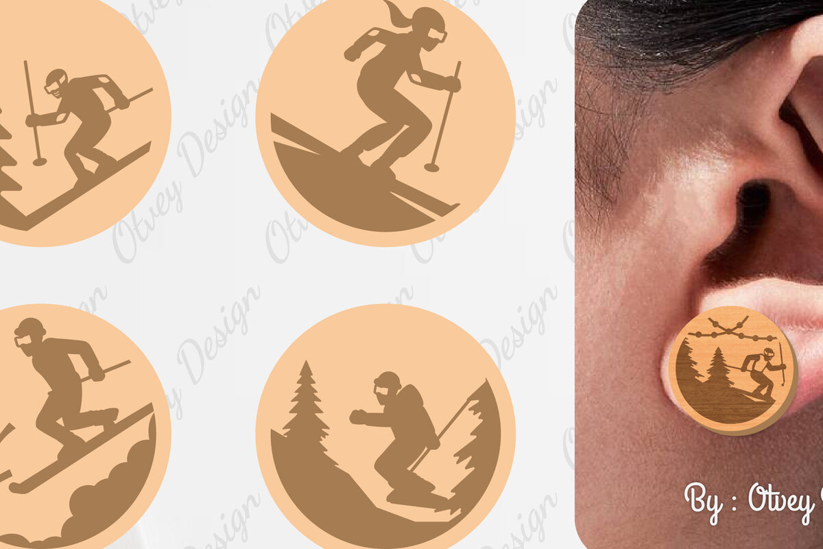 Intra απο ξύλο plywood 3mm-4mm πάχος – Σκουλαρίκια Ski Scene Lasercut Δίασταση  5x5 cm INTRAFABR-112077516