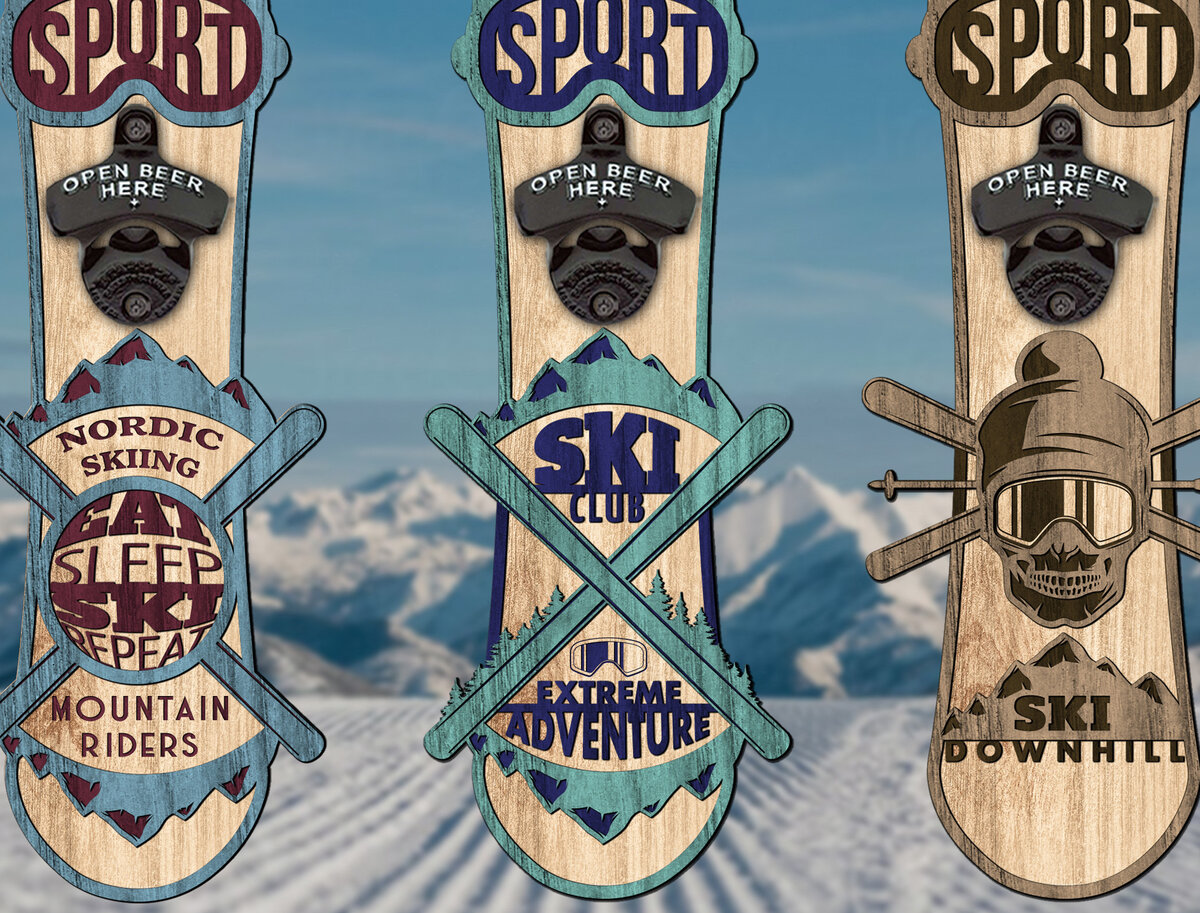 Σετ των 2 Intra απο ξύλο plywood 3mm-4mm πάχος – Skiing Lover Beer Openers Δίασταση  20x20 cm INTRAFABR-26062664