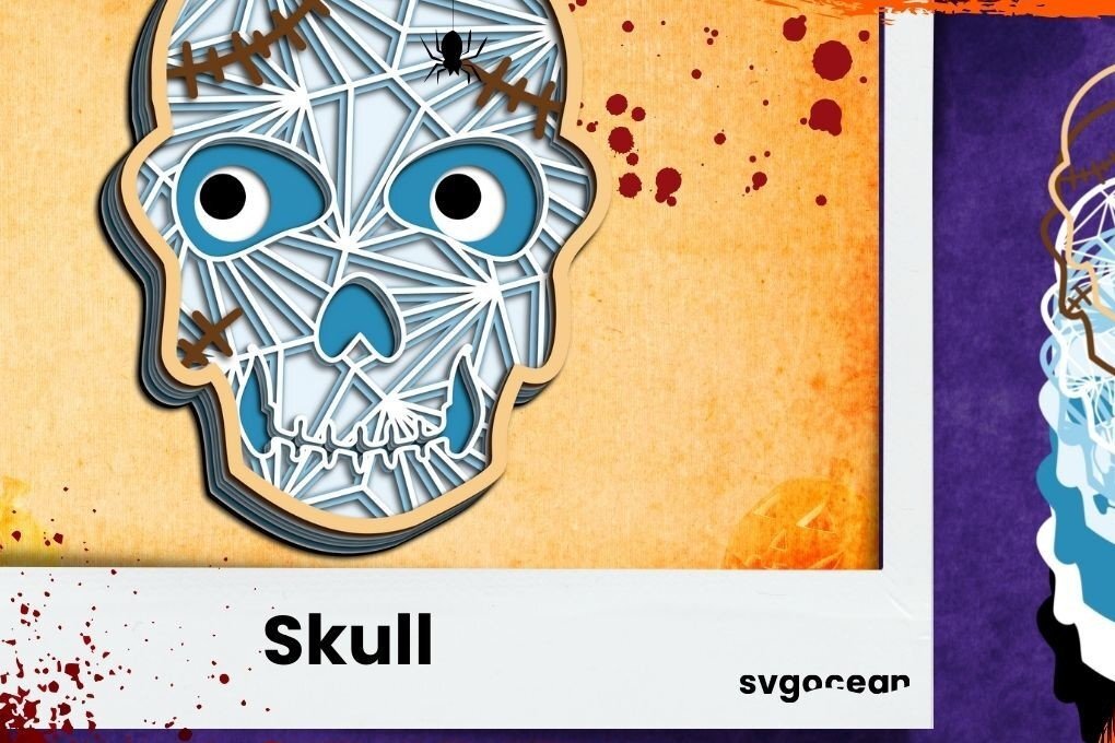 Σετ των 2 Intra απο ξύλο plywood 3mm-4mm πάχος – Skull 3D Δίασταση  20x20 cm INTRAFABR-36603704