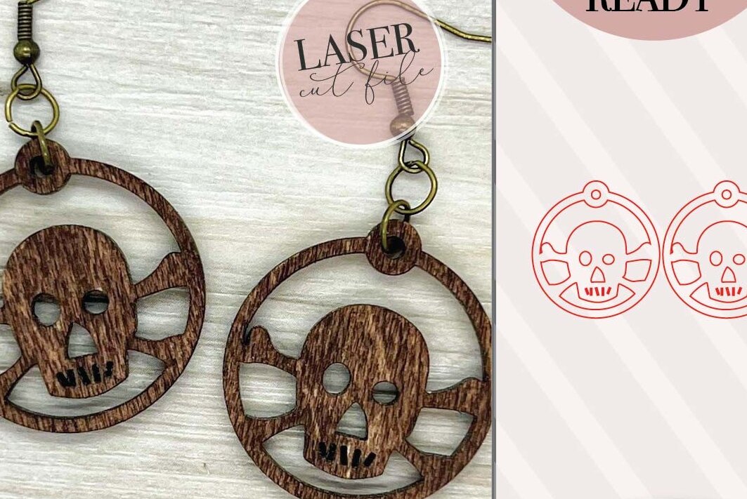 Σετ των 3 Intra απο ξύλο plywood 3mm-4mm πάχος – Σκουλαρίκια λέιζερ Skull and Bones Δίασταση  5x5 cm INTRAFABR-74147355