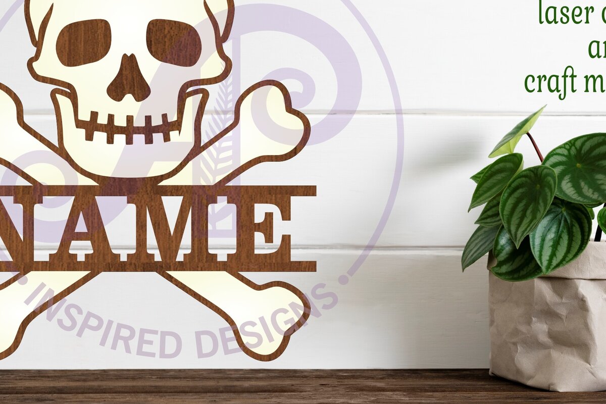 Σετ των 2 Intra απο ξύλο plywood 3mm-4mm πάχος – Skull and Bones Σήμα ονόματος δύο επιπέδων Δίασταση  20x20 cm INTRAFABR-98968037