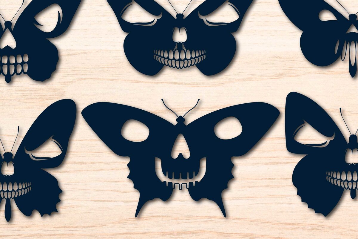 Σετ των 2 Intra απο ξύλο plywood 3mm-4mm πάχος – Skull Butterfly, Σετ Halloween Δίασταση  20x20 cm INTRAFABR-76406251