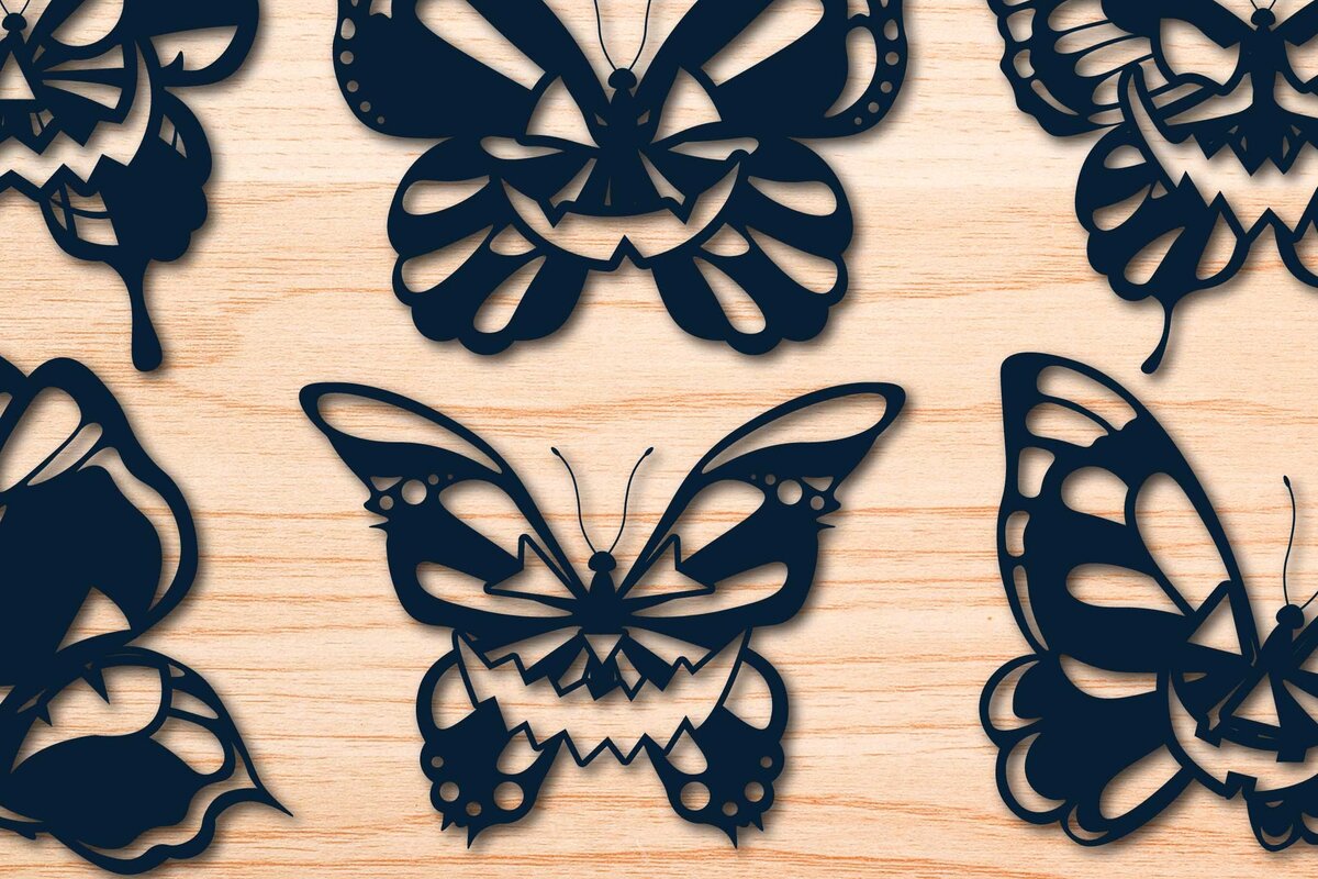 Σετ των 2 Intra απο ξύλο plywood 3mm-4mm πάχος – Skull Butterfly, Σετ Halloween Δίασταση  20x20 cm INTRAFABR-76347768