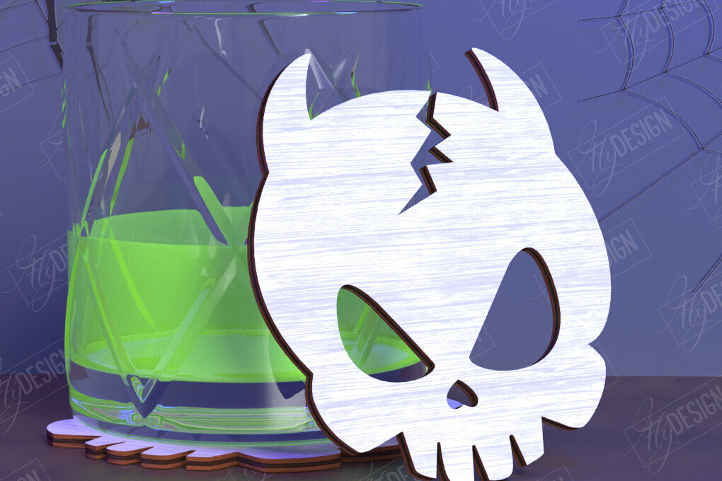 Σετ των 2 Intra απο ξύλο plywood 3mm-4mm πάχος – Skull Coaster| Ποτά σουβέρ Δίασταση  20x20 cm INTRAFABR-123844715