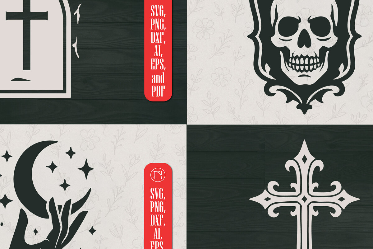 Σετ των 2 Intra απο ξύλο plywood 3mm-4mm πάχος – Κρανίο, Σταυρός, Φεγγαρόχειρας, Κοπή Ταφόπλακα Δίασταση  20x20 cm INTRAFABR-122789634