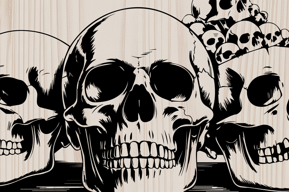 Σετ των 2 Intra απο ξύλο plywood 3mm-4mm πάχος – Skull Pile Line Art Δίασταση  20x20 cm INTRAFABR-123532070