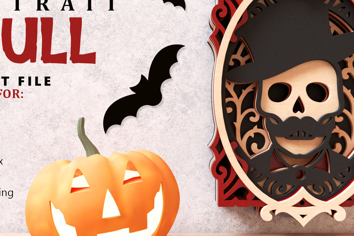 Σετ των 2 Intra απο ξύλο plywood 3mm-4mm πάχος – Skull Portrait 3D Layered Δίασταση  20x20 cm INTRAFABR-16234861