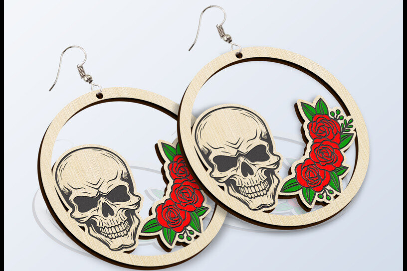 Σετ των 2 Intra απο ξύλο plywood 3mm-4mm πάχος – Σιλουέτα κρανίου με κομψή λίμα τριαντάφυλλου Δίασταση  20x20 cm INTRAFABR-120776480