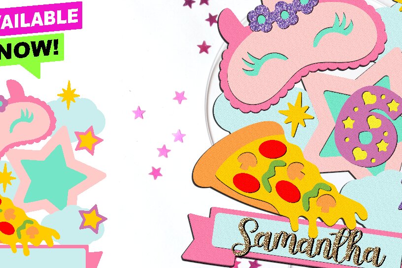 Σετ των 2 Intra απο ξύλο plywood 3mm-4mm πάχος – Sleepover και Pizza Cake Topper 3D Δίασταση  20x20 cm INTRAFABR-123595963