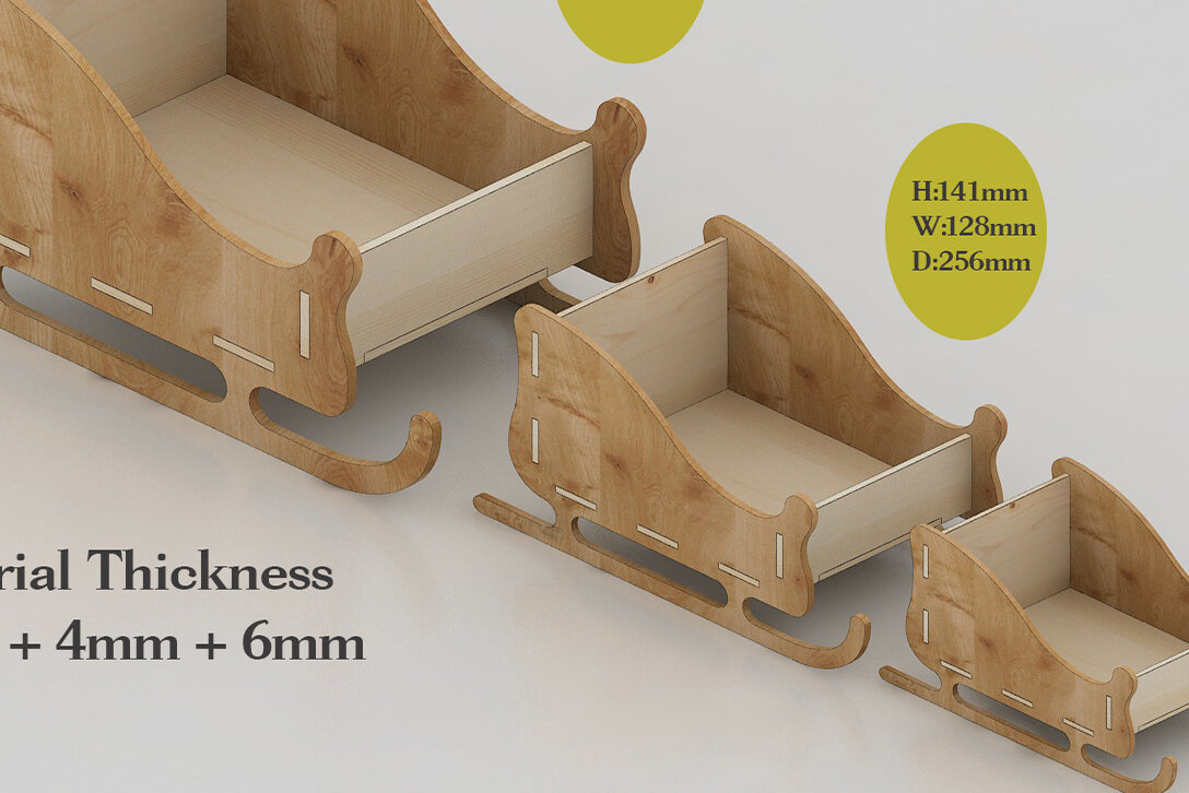 Σετ των 2 Intra απο ξύλο plywood 3mm-4mm πάχος – Αρχεία κοπής με λέιζερ Sleigh / Xmas Sled 271 Δίασταση  20x20 cm INTRAFABR-53991746