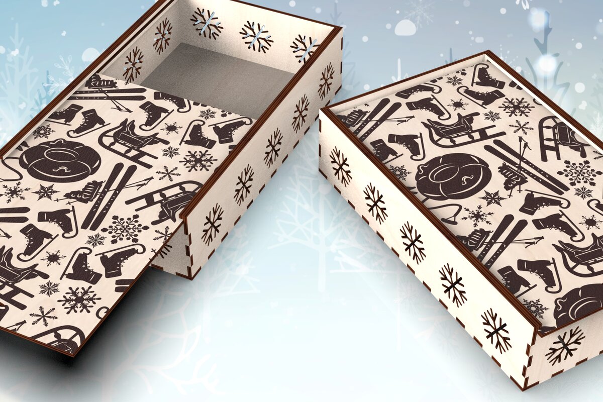 Σετ των 2 Intra απο ξύλο plywood 3mm-4mm πάχος – Χριστουγεννιάτικο κουτί με συρόμενο καπάκι με γκραβούρα Δίασταση  20x20 cm INTRAFABR-109606242