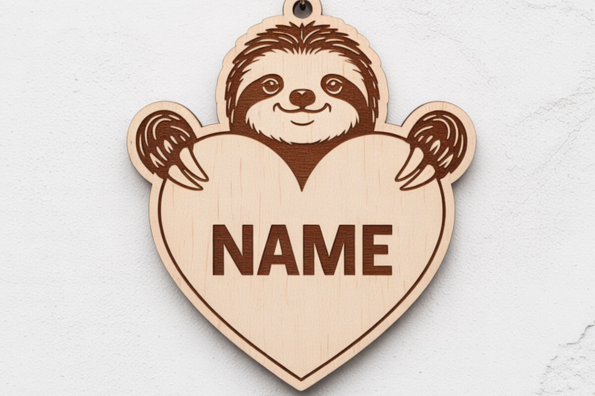 Σετ των 2 Intra απο ξύλο plywood 3mm-4mm πάχος – Sloth Heart Name Keychain Δίασταση  5x5 cm INTRAFABR-122895963