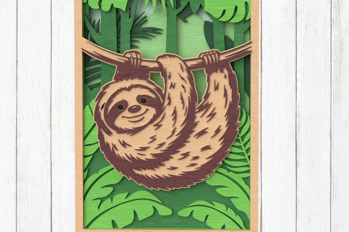 Σετ των 2 Intra απο ξύλο plywood 3mm-4mm πάχος – Sloth Jungle Art Δίασταση  20x20 cm INTRAFABR-113850208