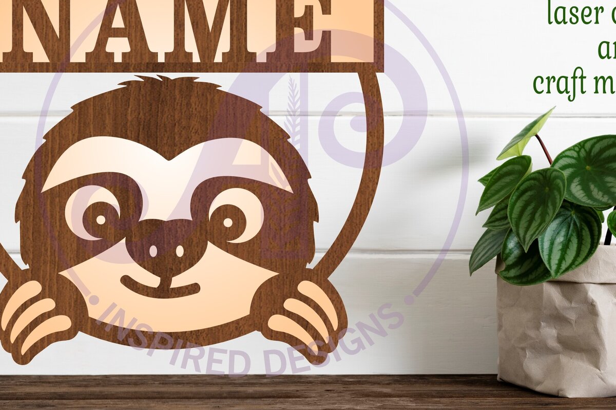 Σετ των 2 Intra απο ξύλο plywood 3mm-4mm πάχος – Πρότυπο κοπής λέιζερ Sloth Name Δίασταση  20x20 cm INTRAFABR-95323397