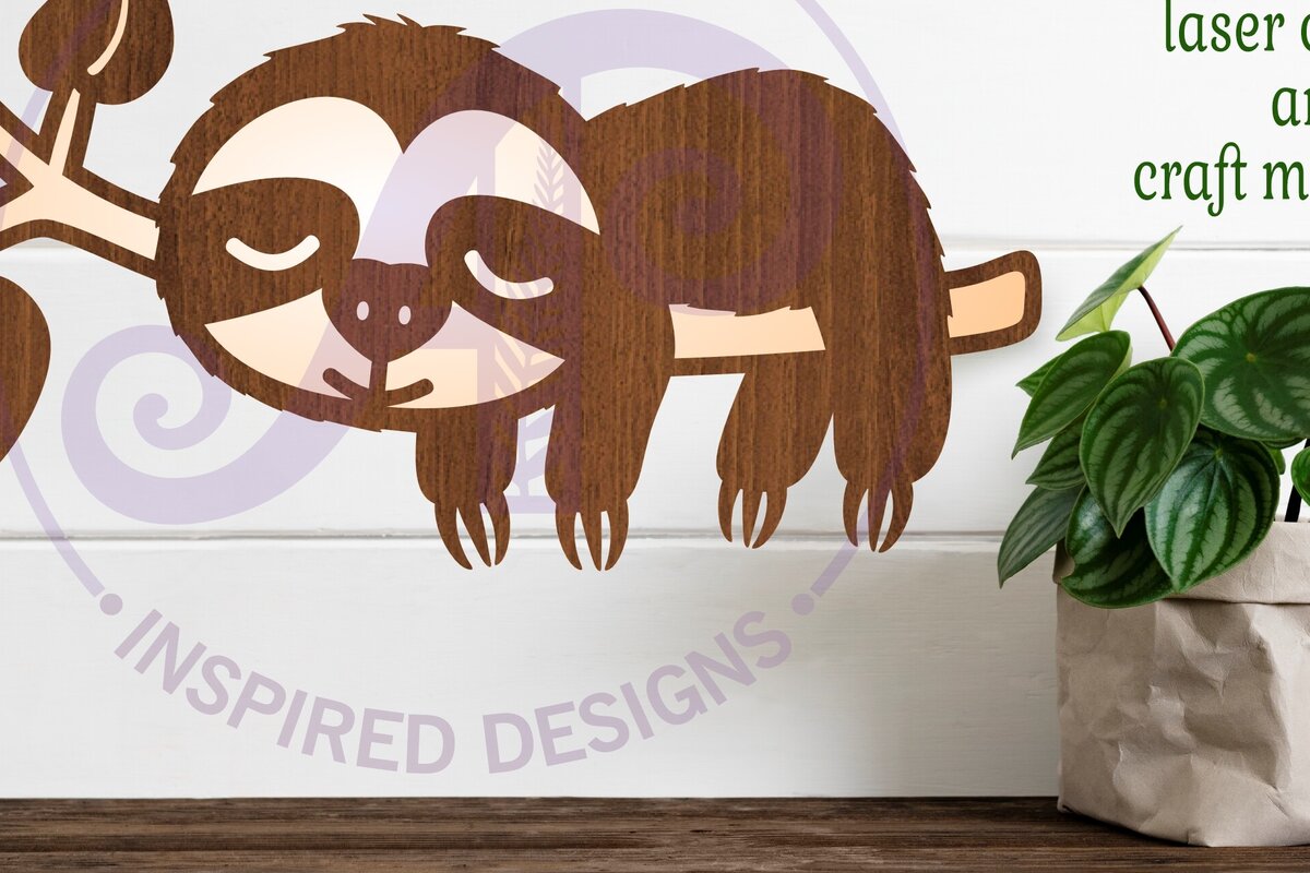 Σετ των 2 Intra απο ξύλο plywood 3mm-4mm πάχος – Sloth on a Branch Sin Δίασταση  20x20 cm INTRAFABR-99167332