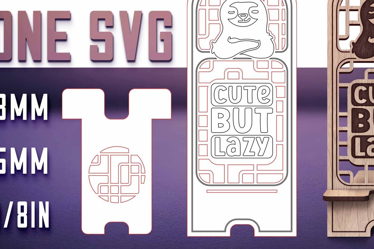 Σετ των 2 Intra απο ξύλο plywood 3mm-4mm πάχος – Sloth Stand Phone  Δίασταση  20x20 cm INTRAFABR-77458499