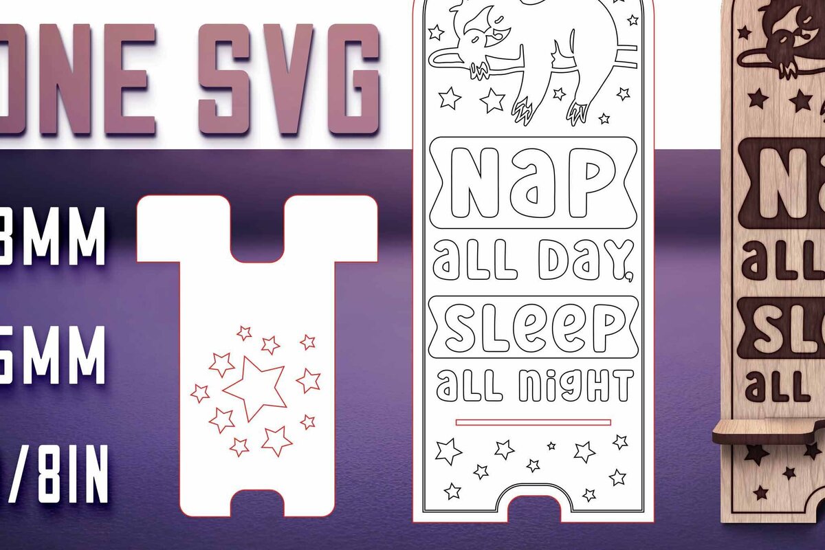 Σετ των 2 Intra απο ξύλο plywood 3mm-4mm πάχος – Sloth Stand Phone  Δίασταση  20x20 cm INTRAFABR-77458514