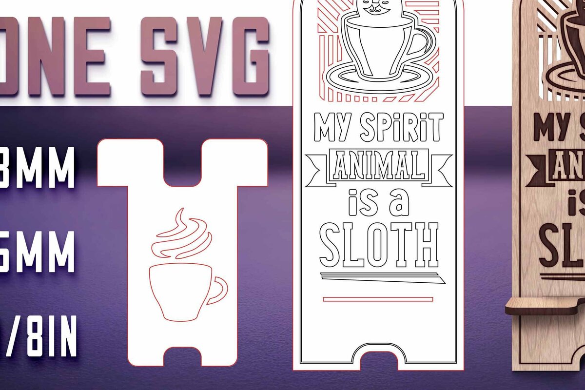 Σετ των 2 Intra απο ξύλο plywood 3mm-4mm πάχος – Sloth Stand Phone  Δίασταση  20x20 cm INTRAFABR-77458544