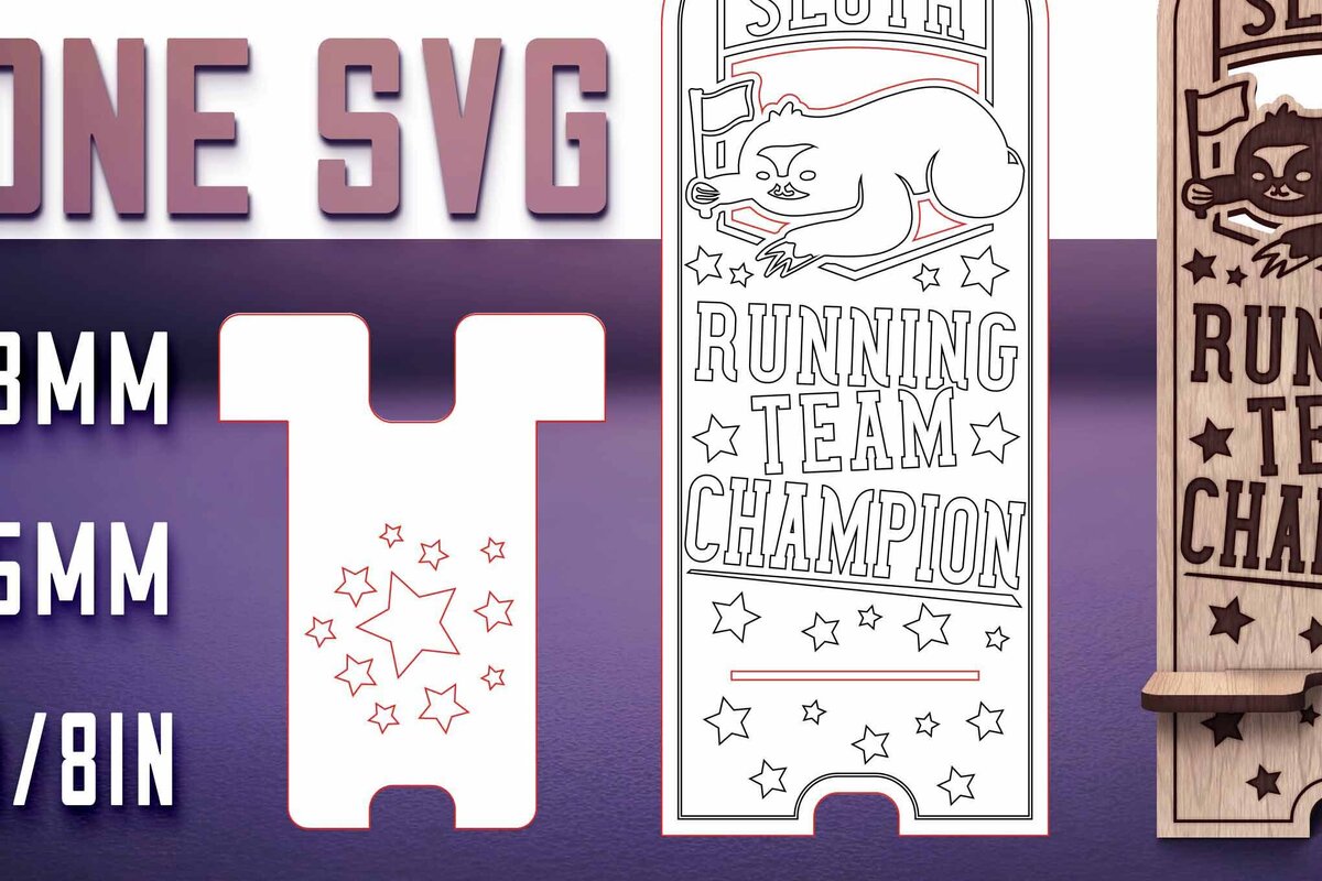 Σετ των 2 Intra απο ξύλο plywood 3mm-4mm πάχος – Sloth Stand Phone  Δίασταση  20x20 cm INTRAFABR-77458554