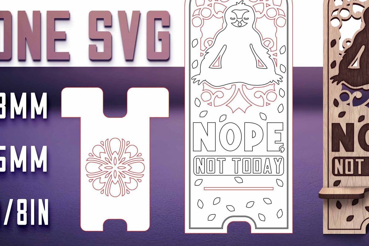 Σετ των 2 Intra απο ξύλο plywood 3mm-4mm πάχος – Sloth Stand Phone  Δίασταση  20x20 cm INTRAFABR-77458561