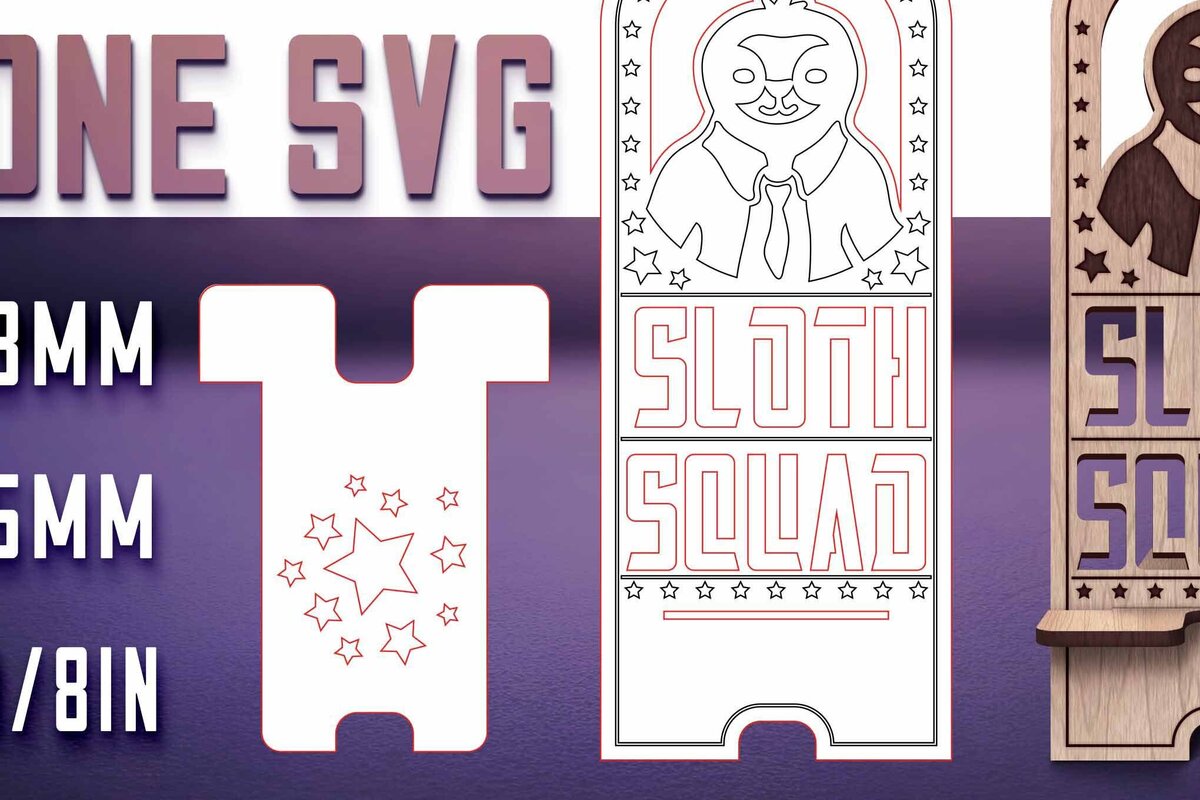 Σετ των 2 Intra απο ξύλο plywood 3mm-4mm πάχος – Sloth Stand Phone  Δίασταση  20x20 cm INTRAFABR-77458566