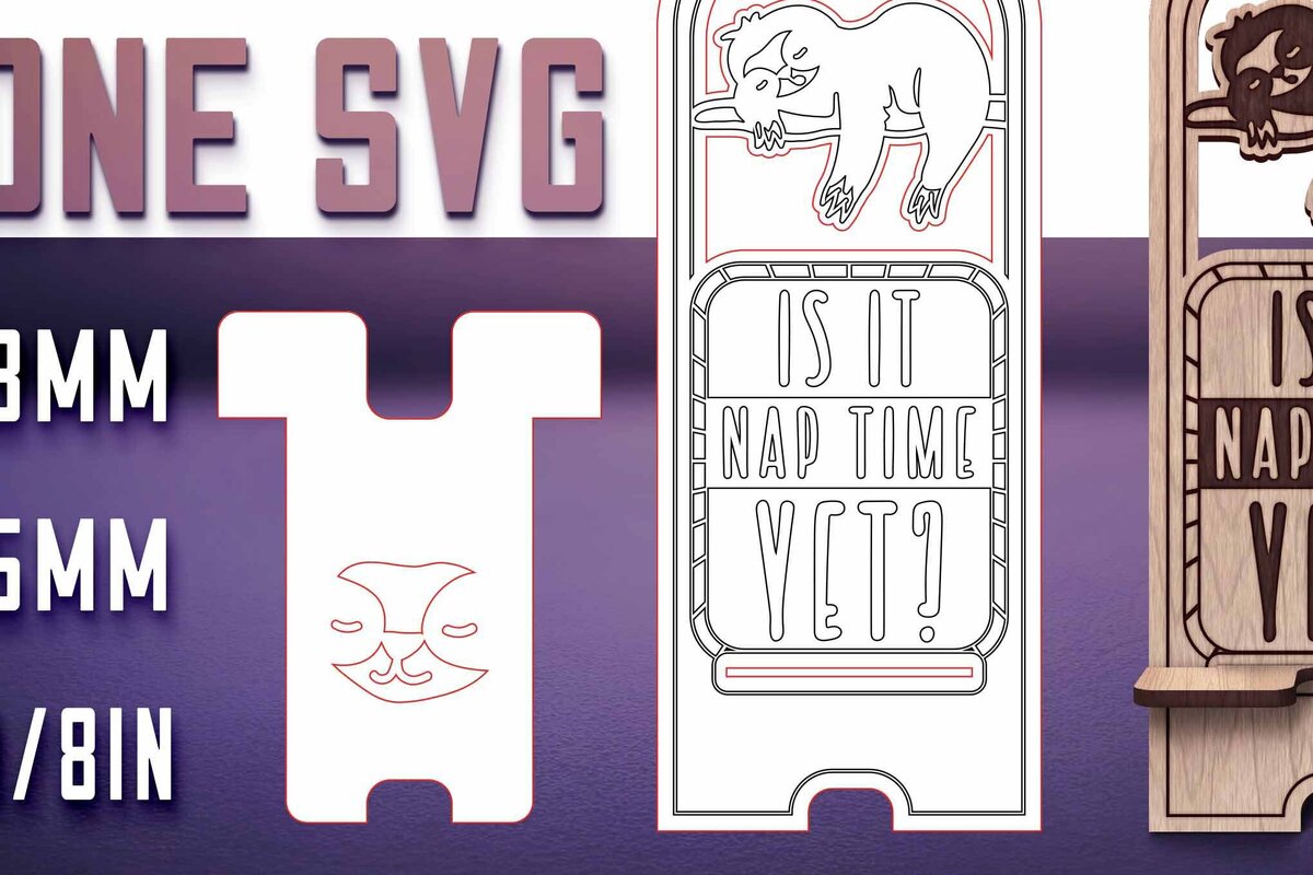 Σετ των 2 Intra απο ξύλο plywood 3mm-4mm πάχος – Sloth Stand Phone  Δίασταση  20x20 cm INTRAFABR-77458581