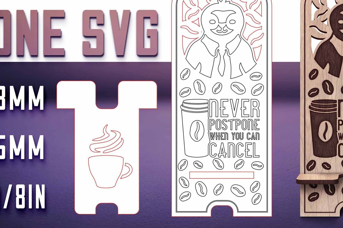 Σετ των 2 Intra απο ξύλο plywood 3mm-4mm πάχος – Sloth Stand Phone  Δίασταση  20x20 cm INTRAFABR-77458363