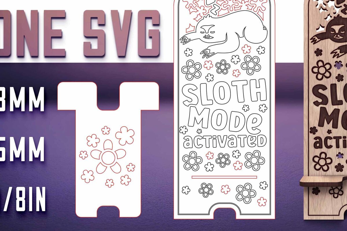 Σετ των 2 Intra απο ξύλο plywood 3mm-4mm πάχος – Sloth Stand Phone  Δίασταση  20x20 cm INTRAFABR-77458380