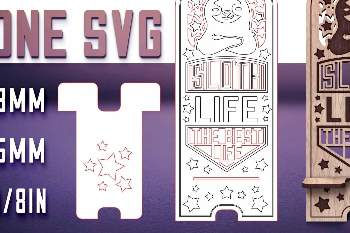 Σετ των 2 Intra απο ξύλο plywood 3mm-4mm πάχος – Sloth Stand Phone  Δίασταση  20x20 cm INTRAFABR-77458412