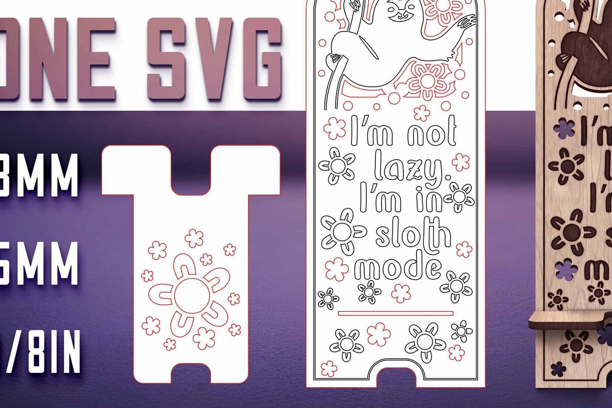 Σετ των 2 Intra απο ξύλο plywood 3mm-4mm πάχος – Sloth Stand Phone  Δίασταση  20x20 cm INTRAFABR-77458434