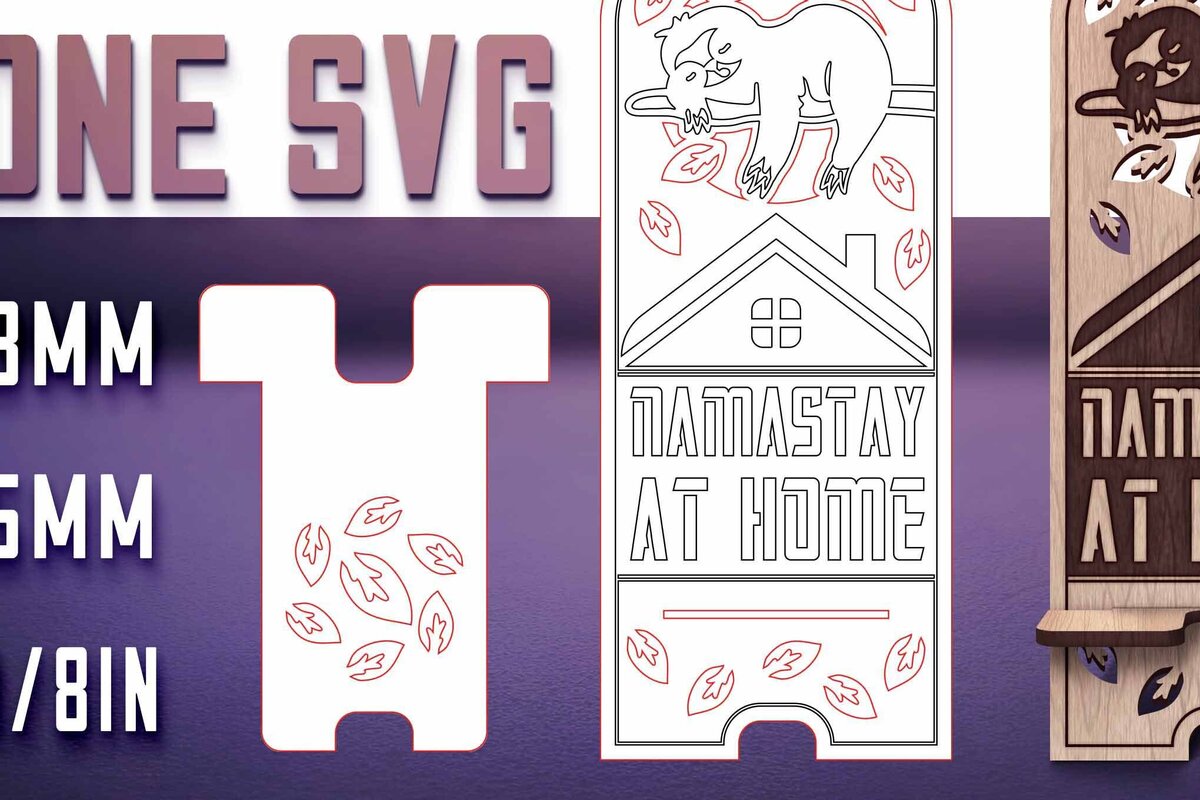 Σετ των 2 Intra απο ξύλο plywood 3mm-4mm πάχος – Sloth Stand Phone  Δίασταση  20x20 cm INTRAFABR-77458481