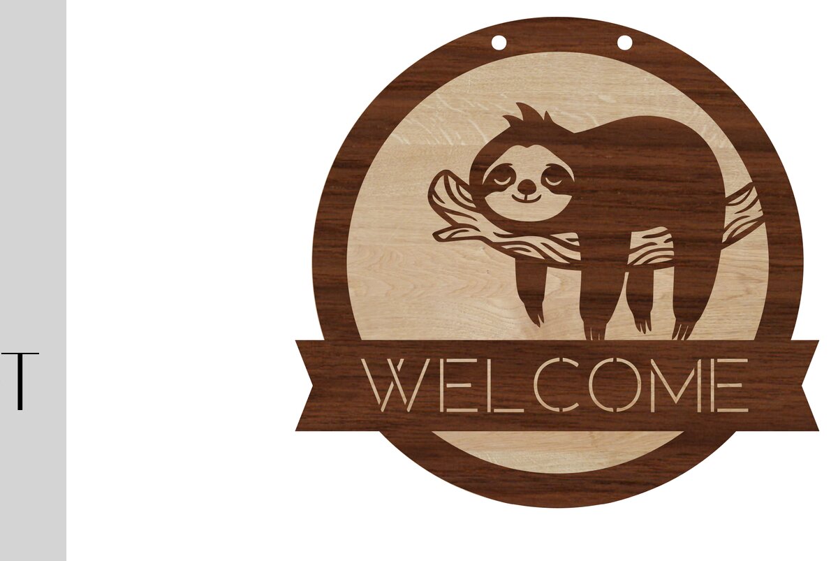 Σετ των 2 Intra απο ξύλο plywood 3mm-4mm πάχος – Sloth καλωσορίσματος σημάδι και κενό Δίασταση  20x20 cm INTRAFABR-14177896