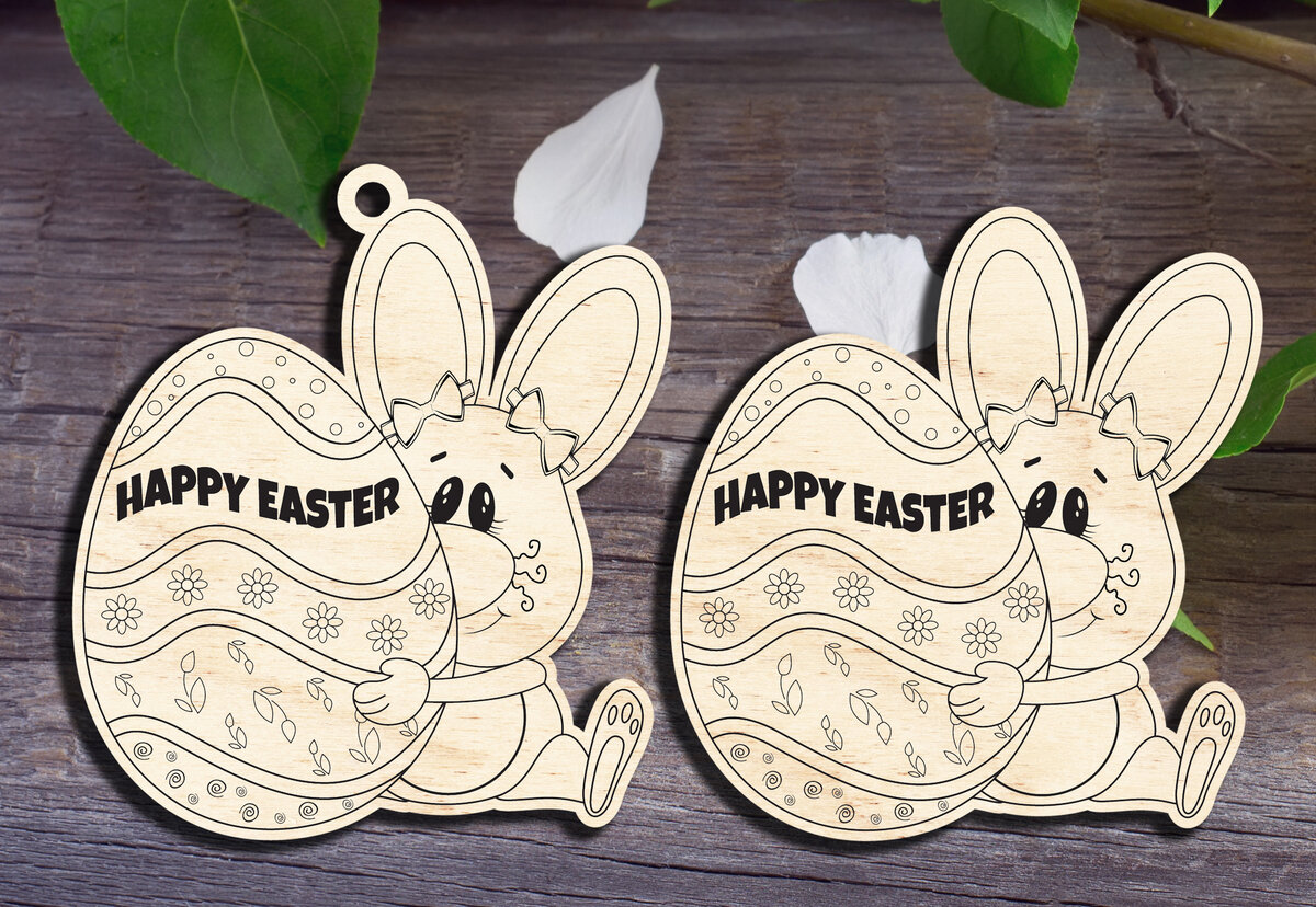 Σετ των 2 Intra απο ξύλο plywood 3mm-4mm πάχος – Μικρό πασχαλινό λαγουδάκι που κρατά το πασχαλινό αυγό Δίασταση  20x20 cm INTRAFABR-30064236