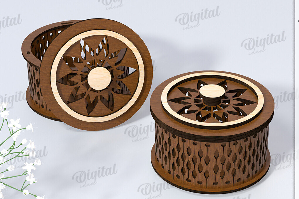 Σετ των 2 Intra απο ξύλο plywood 3mm-4mm πάχος – Μικρό στρογγυλό κουτί μπιχλιμπιδιού Κοπή λέιζερ Δίασταση  20x20 cm INTRAFABR-119075988